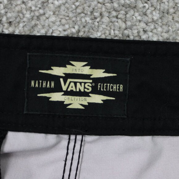 VANS x Nathan Fletcher Board Shorts Mens 32 Black Drawstring Swim Trunks Surf - Picture 9 of 11